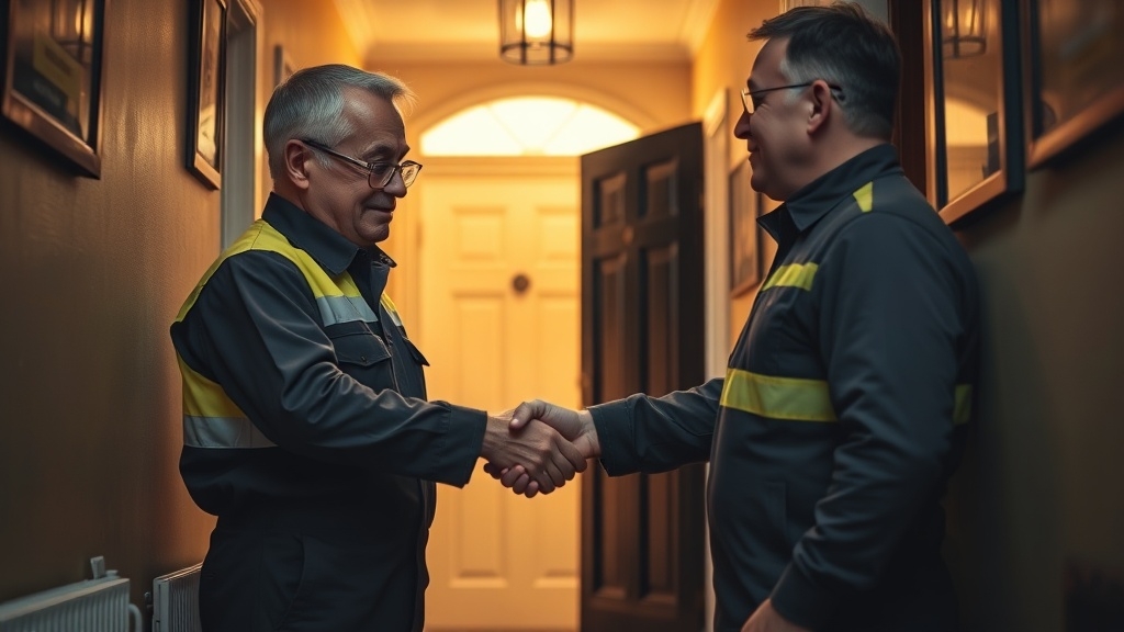 Engineer shaking hands with a Fulham homeowner after locating their leak